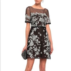 NWT Marchesa Notte Embroidered Flocked Tulle Dress